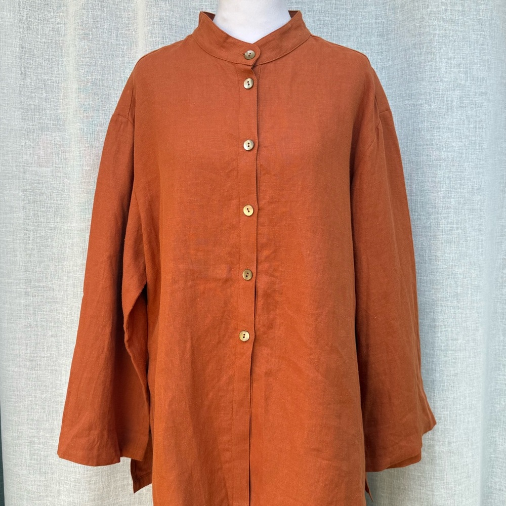 Jaeger Rust Colored Linen Shirt And Pants Set - Picture 4 of 15